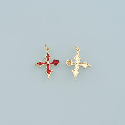 18K Gold Filled Cross Enamel Charm Pendant for Jewelry Making