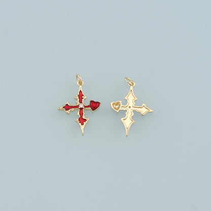 Gold Cross Charms,18K Gold Filled Enamel Cross Pendant,Protect Religious Charm Bracelet Necklace for DIY Jewelry Making Suppl