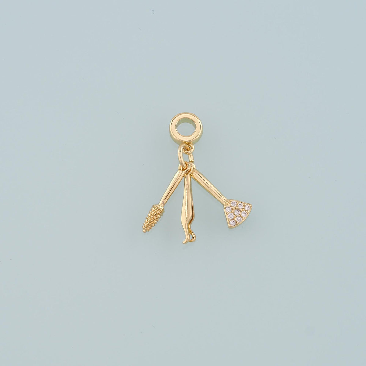 Gold Makeup Charms,18K Gold Filled Tweezers Pendant,Blush Brush Charm Bracelet Necklace for DIY Jewelry Making Supply