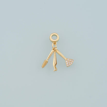 Gold Makeup Charms,18K Gold Filled Tweezers Pendant,Blush Brush Charm Bracelet Necklace for DIY Jewelry Making Supply
