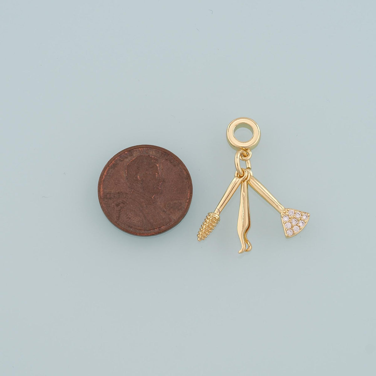 Gold Makeup Charms,18K Gold Filled Tweezers Pendant,Blush Brush Charm Bracelet Necklace for DIY Jewelry Making Supply
