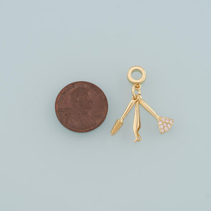 Gold Makeup Charms,18K Gold Filled Tweezers Pendant,Blush Brush Charm Bracelet Necklace for DIY Jewelry Making Supply