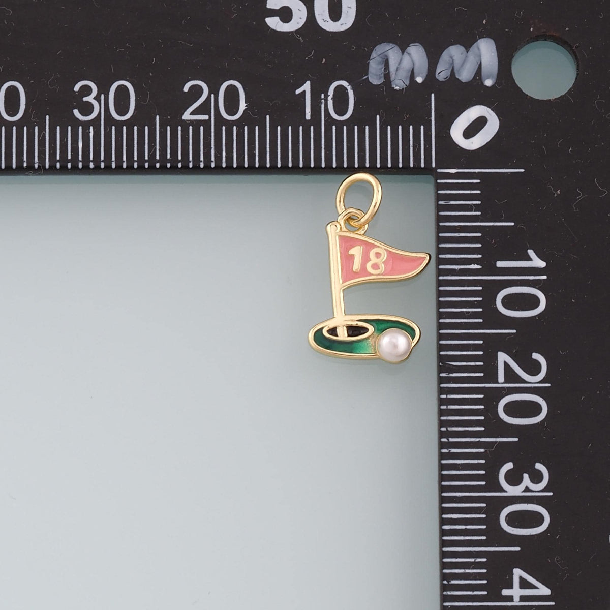 18K Gold Filled Pearl Golf Pendant,Enamel Golf Flag Charm Bracelet Necklace for DIY Jewelry Making Supply