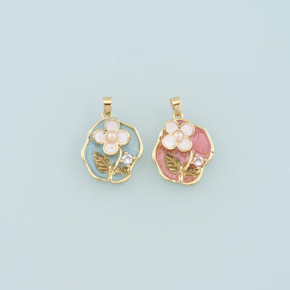 Gold Flower Charms,18K Gold Filled Pearl Flower Pendant,Enamel Flower Charm Bracelet Necklace for DIY Jewelry Making Supply