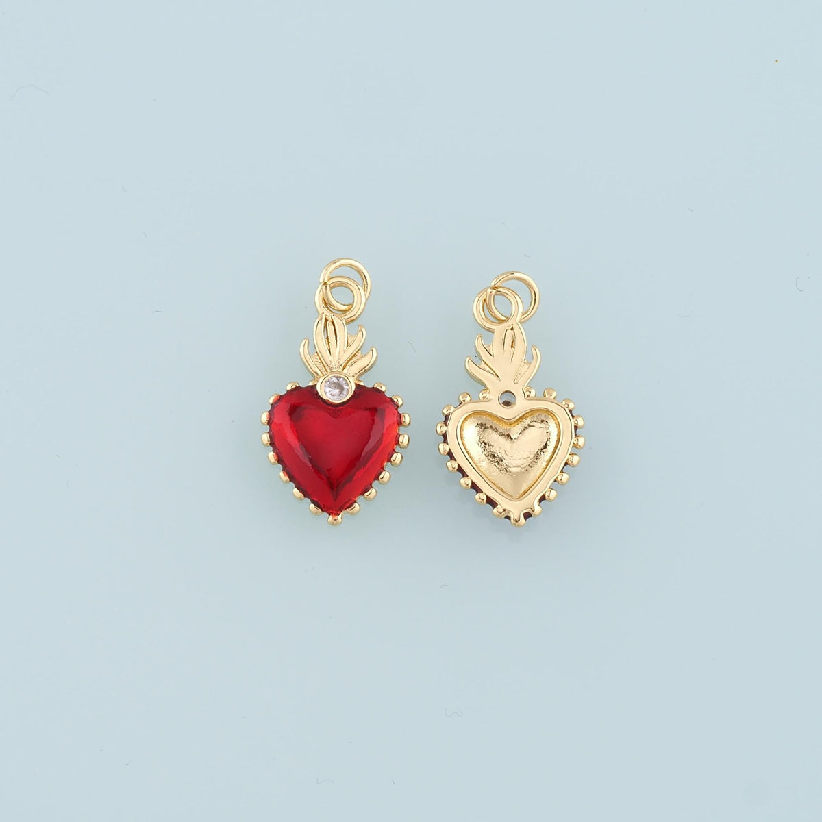 18K Gold Filled Flame Sacred heart Pendant,Religion Charm Bracelet Necklace for DIY Jewelry Making Supply