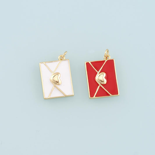18K Gold Filled Love Letter Pendant,Enamel Heart Envelope Charm Bracelet Necklace for DIY Jewelry Making Supply