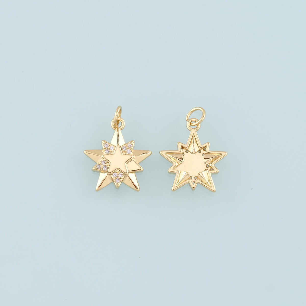 18K Gold Filled Star Pendant,CZ Micro Pave Celestial Charm Bracelet Necklace for DIY Jewelry Making Supply