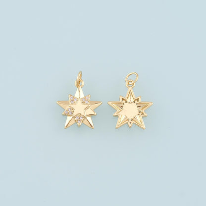 18K Gold Filled Star Pendant,CZ Micro Pave Celestial Charm Bracelet Necklace for DIY Jewelry Making Supply