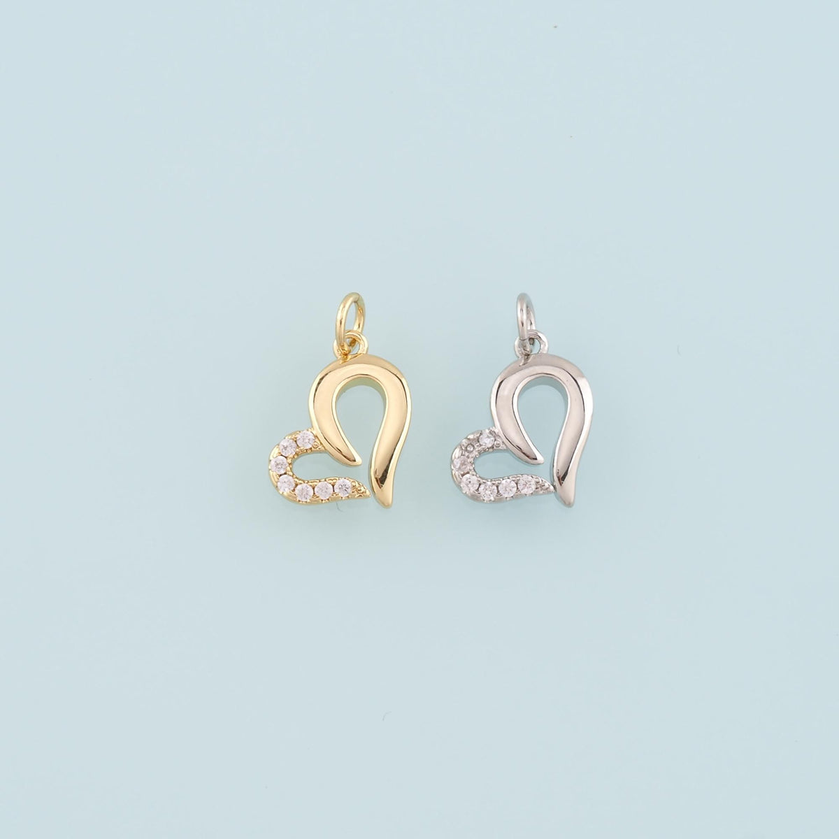18K Gold Filled Heart CZ Charm Pendant for Jewelry Making