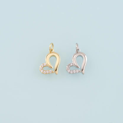 18K Gold Filled Heart CZ Charm Pendant for Jewelry Making