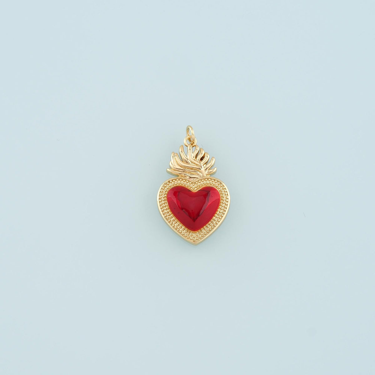 18K Gold Filled Flame Sacred heart Pendant,Religion Charm Bracelet Necklace for DIY Jewelry Making Supply