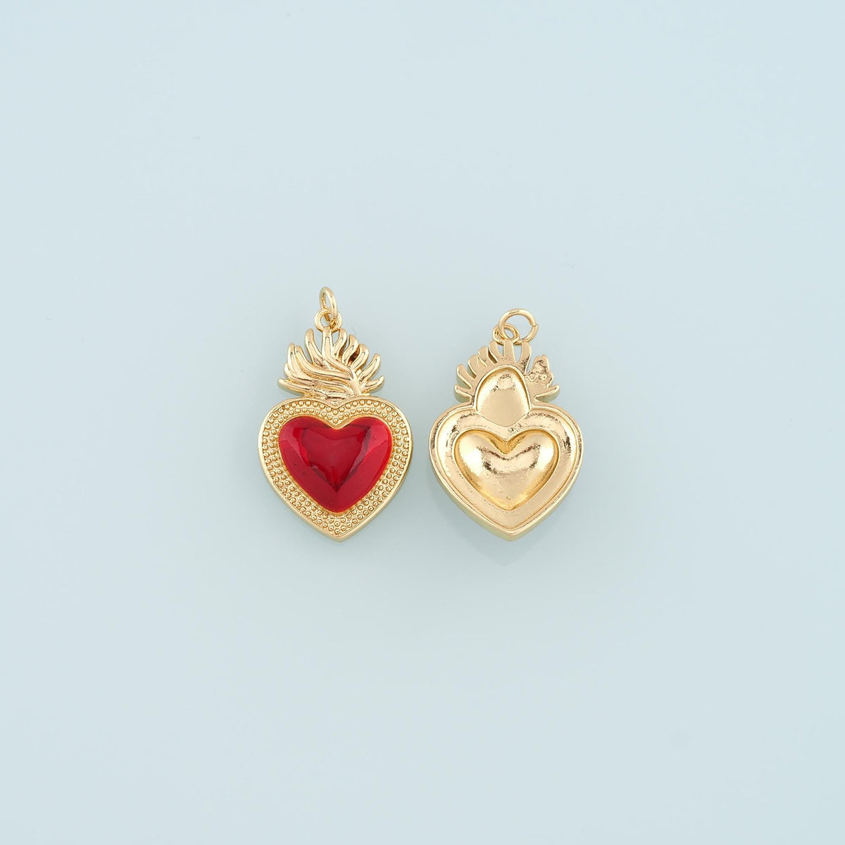 18K Gold Filled Flame Sacred heart Pendant,Religion Charm Bracelet Necklace for DIY Jewelry Making Supply