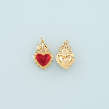 18K Gold Filled Flame Sacred heart Pendant,Religion Charm Bracelet Necklace for DIY Jewelry Making Supply