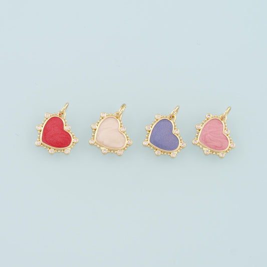 18K Gold Filled Heart Pendant,Enamel Heart Charm Bracelet Necklace for DIY Jewelry Making Supply
