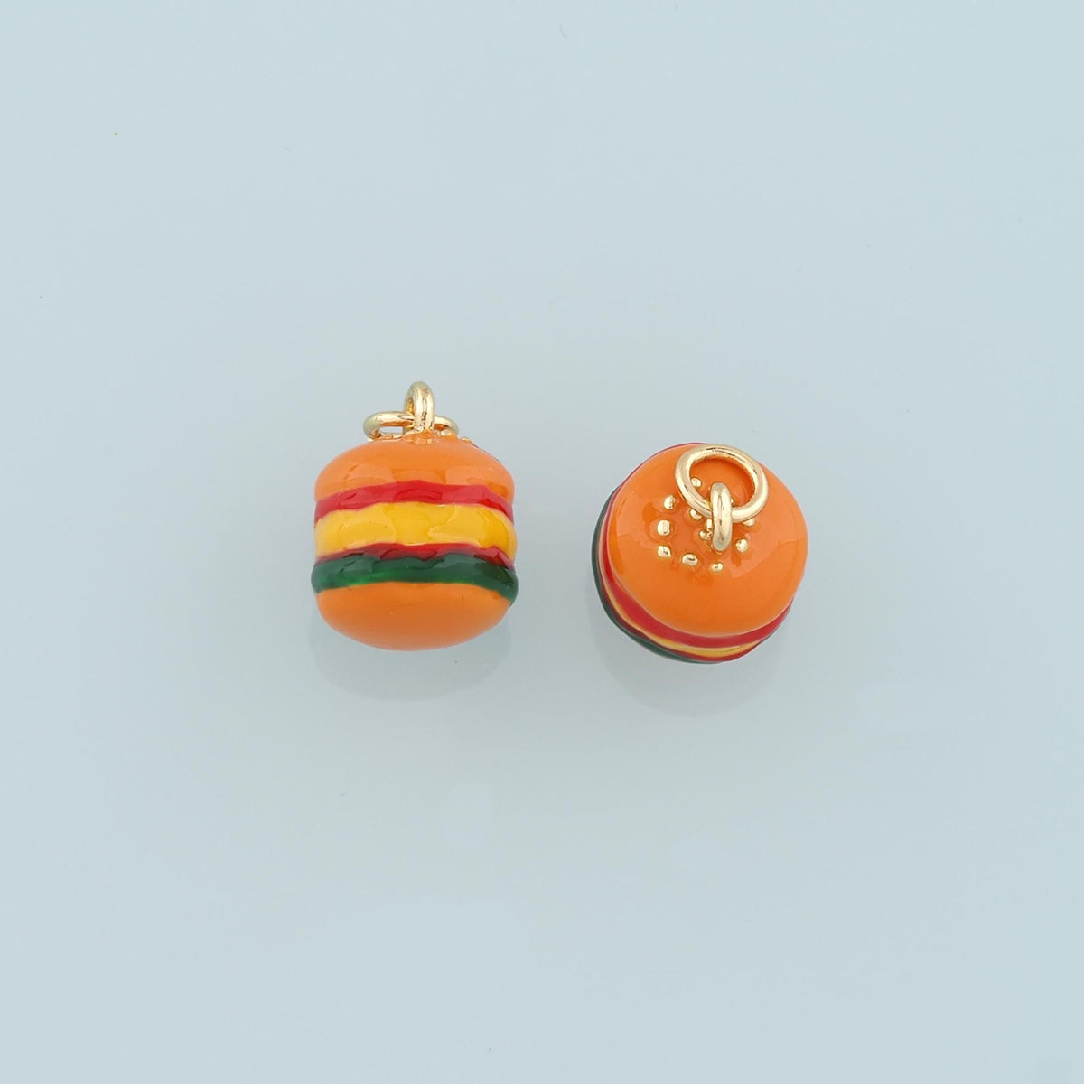 18K Gold Filled Hamburger Pendant,Enamel Gourmet Charm Bracelet Necklace for DIY Jewelry Making Supply