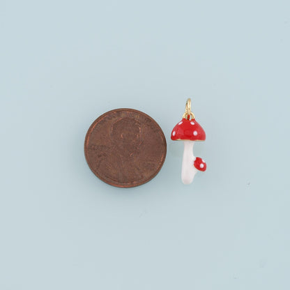 Gold Mushroom Charms,18K Gold Filled Enamel Mushroom Pendant,Kawaii Charm Bracelet Necklace for DIY Jewelry Making Supply