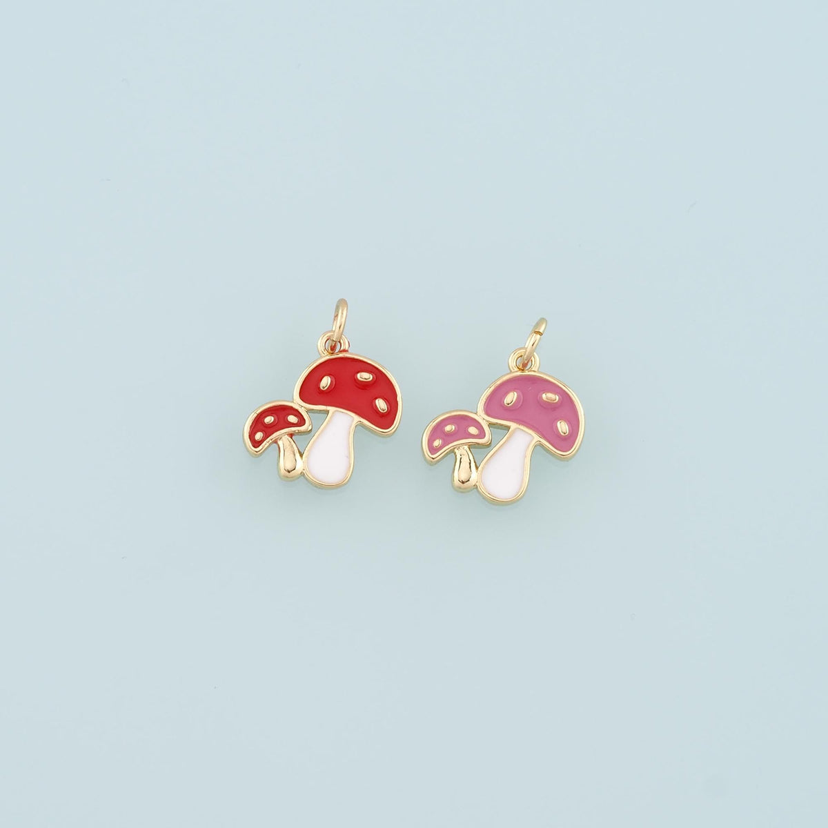 Gold Mushroom Charms,18K Gold Filled Enamel Mushroom Pendant,Kawaii Charm Bracelet Necklace for DIY Jewelry Making Supply