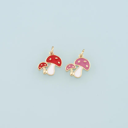 Gold Mushroom Charms,18K Gold Filled Enamel Mushroom Pendant,Kawaii Charm Bracelet Necklace for DIY Jewelry Making Supply
