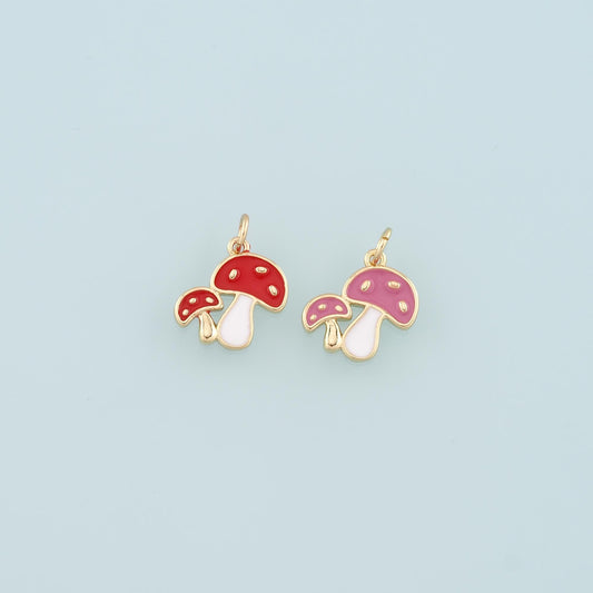 Gold Mushroom Charms,18K Gold Filled Enamel Mushroom Pendant,Kawaii Charm Bracelet Necklace for DIY Jewelry Making Supply