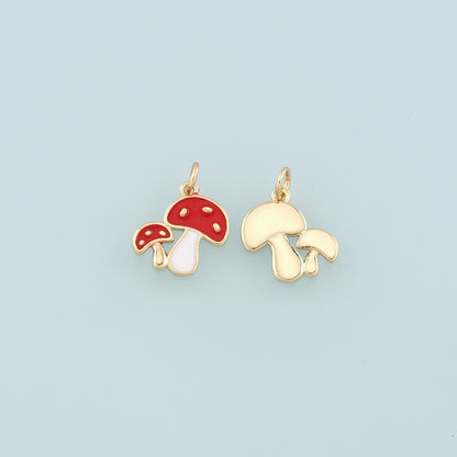 Gold Mushroom Charms,18K Gold Filled Enamel Mushroom Pendant,Kawaii Charm Bracelet Necklace for DIY Jewelry Making Supply