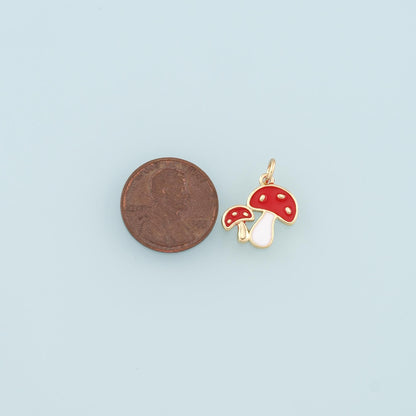 Gold Mushroom Charms,18K Gold Filled Enamel Mushroom Pendant,Kawaii Charm Bracelet Necklace for DIY Jewelry Making Supply