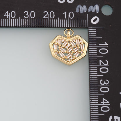 18K Gold Filled Heart Pendant,CZ Micro Pave Heart Charm Bracelet Necklace for DIY Jewelry Making Supply