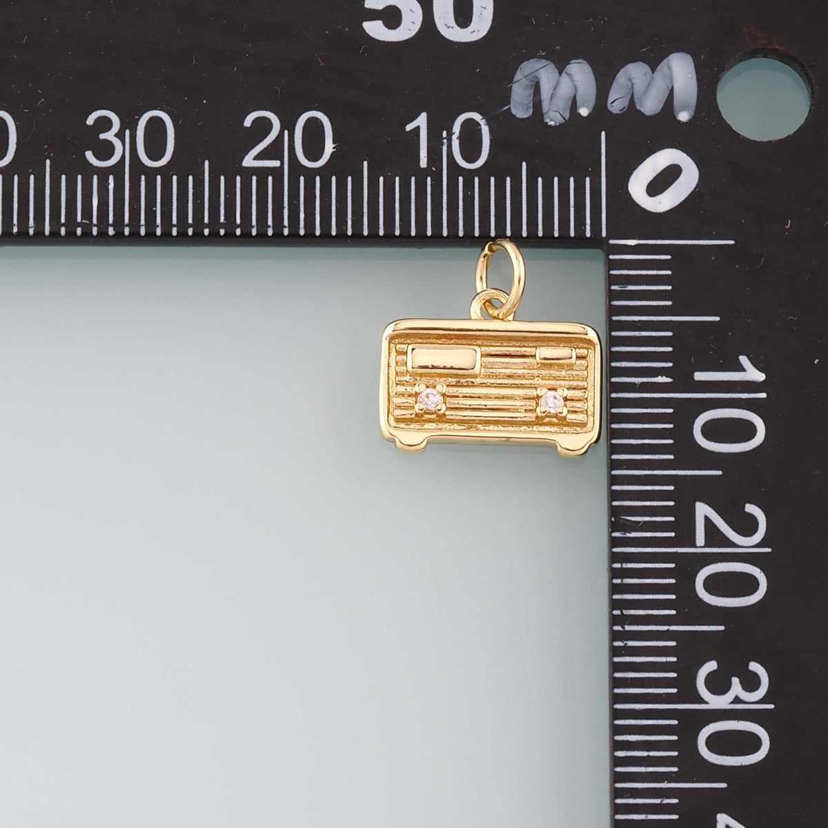18K Gold Filled Radio Pendant,CZ Micro Pave Radio Charm Bracelet Necklace for DIY Jewelry Making Supply