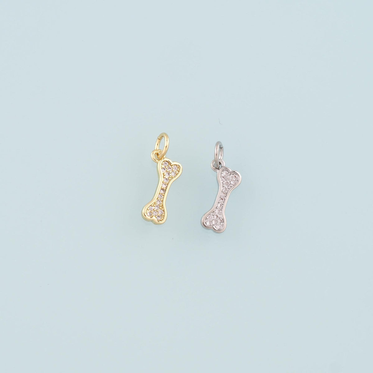 18K Gold Filled Dog Bone Pendant,CZ Micro Pave Bone Charm Bracelet Necklace for DIY Jewelry Making Supply