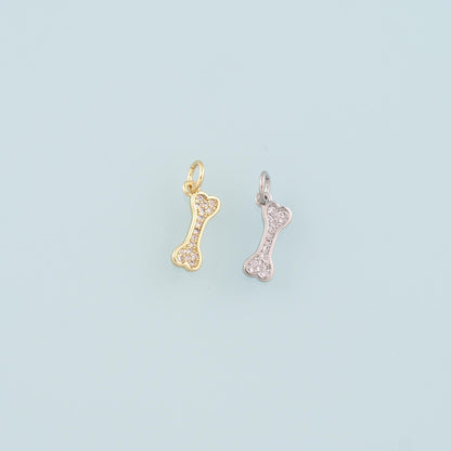 18K Gold Filled Dog Bone Pendant,CZ Micro Pave Bone Charm Bracelet Necklace for DIY Jewelry Making Supply