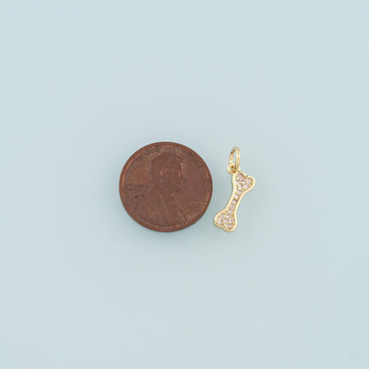 18K Gold Filled Dog Bone Pendant,CZ Micro Pave Bone Charm Bracelet Necklace for DIY Jewelry Making Supply