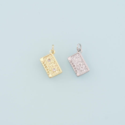 18K Gold Filled Tape Pendant,CZ Micro Pave Cassette Tape Charm Bracelet Necklace for DIY Jewelry Making Supply