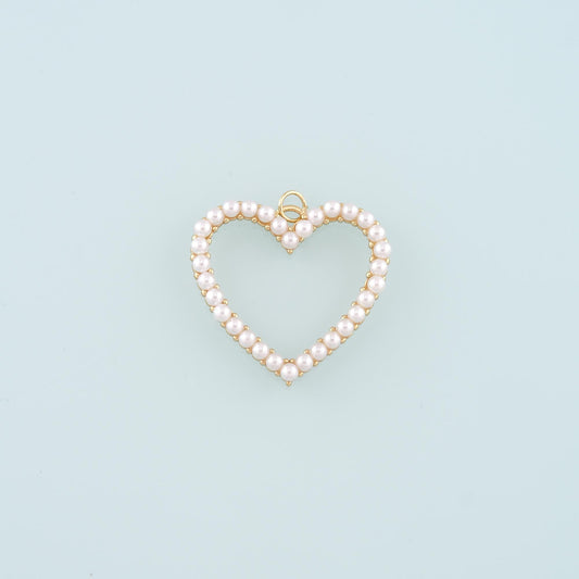 18K Gold Filled Heart Pendant,Pearl Heart Charm Bracelet Necklace for DIY Jewelry Making Supply