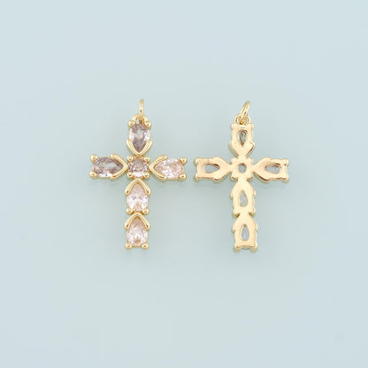 Gold Cross Charms,18K Gold Filled Cross Pendant,Religion Charm Bracelet Necklace for DIY Jewelry Making Supply