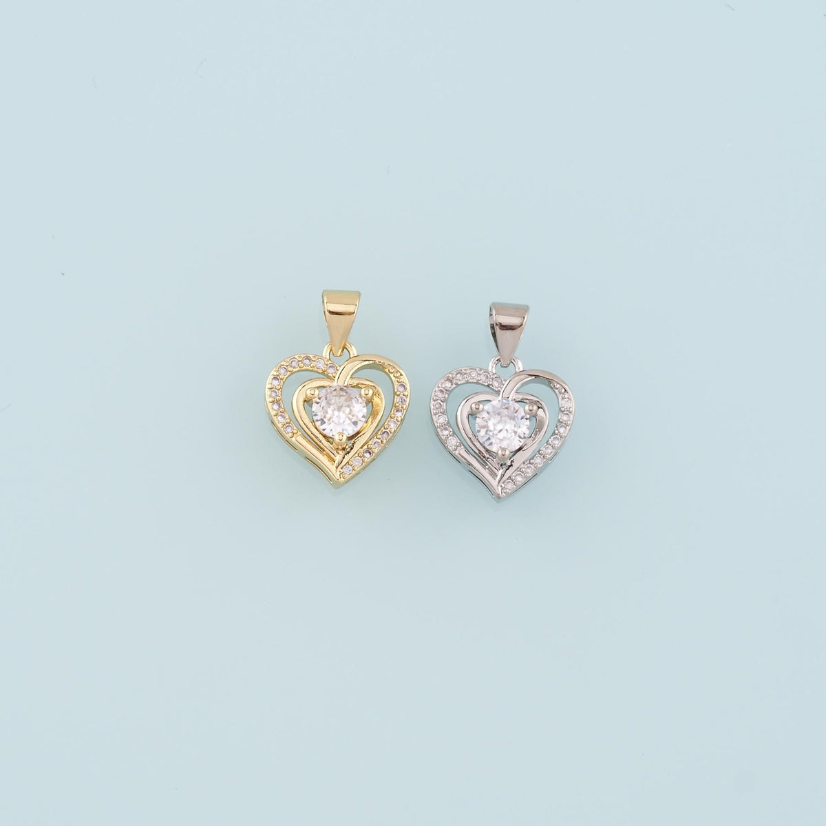 18K Gold Filled Heart Pendant,CZ Micro Pave Heart Charm Bracelet Necklace for DIY Jewelry Making Supply