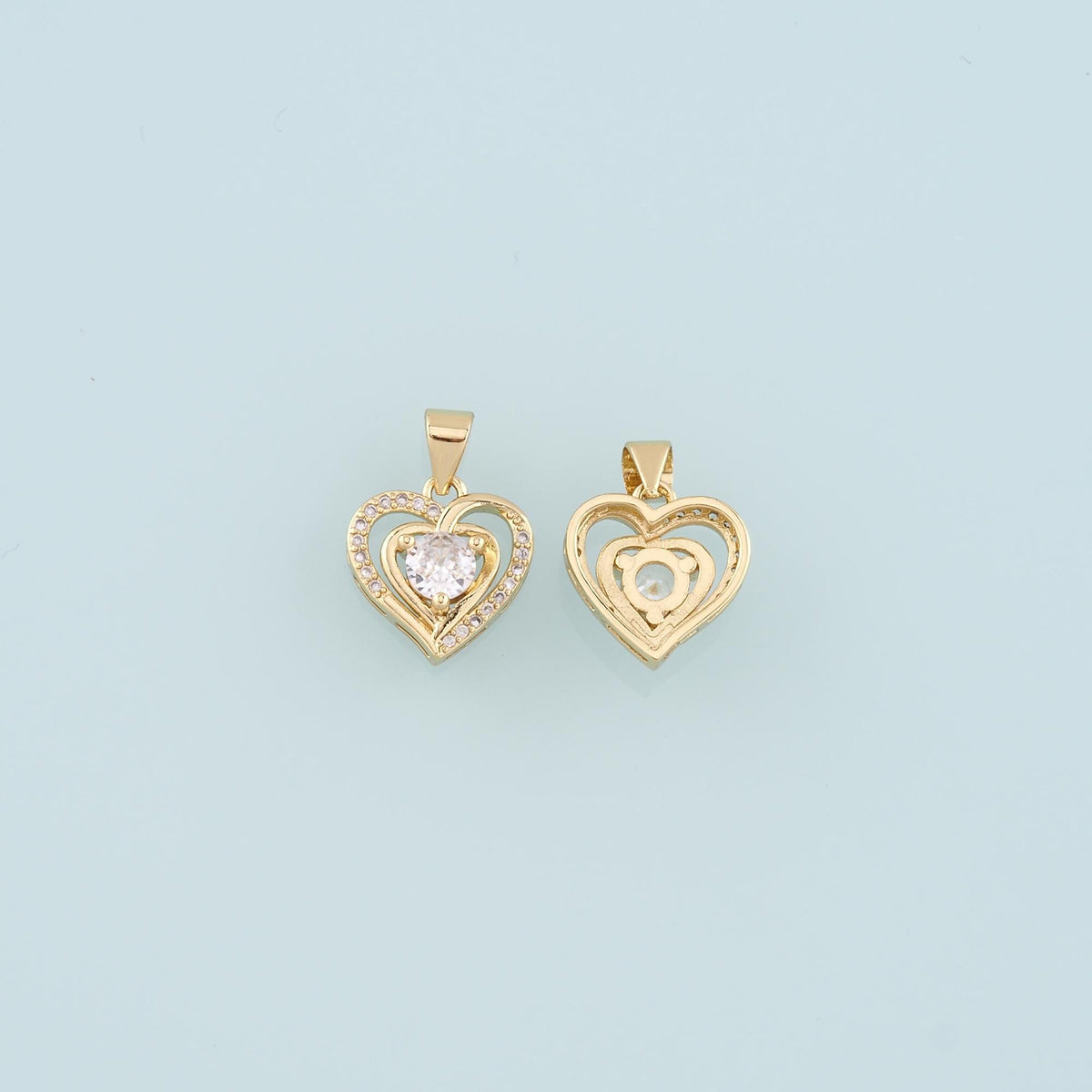 18K Gold Filled Heart Pendant,CZ Micro Pave Heart Charm Bracelet Necklace for DIY Jewelry Making Supply