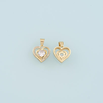 18K Gold Filled Heart Pendant,CZ Micro Pave Heart Charm Bracelet Necklace for DIY Jewelry Making Supply