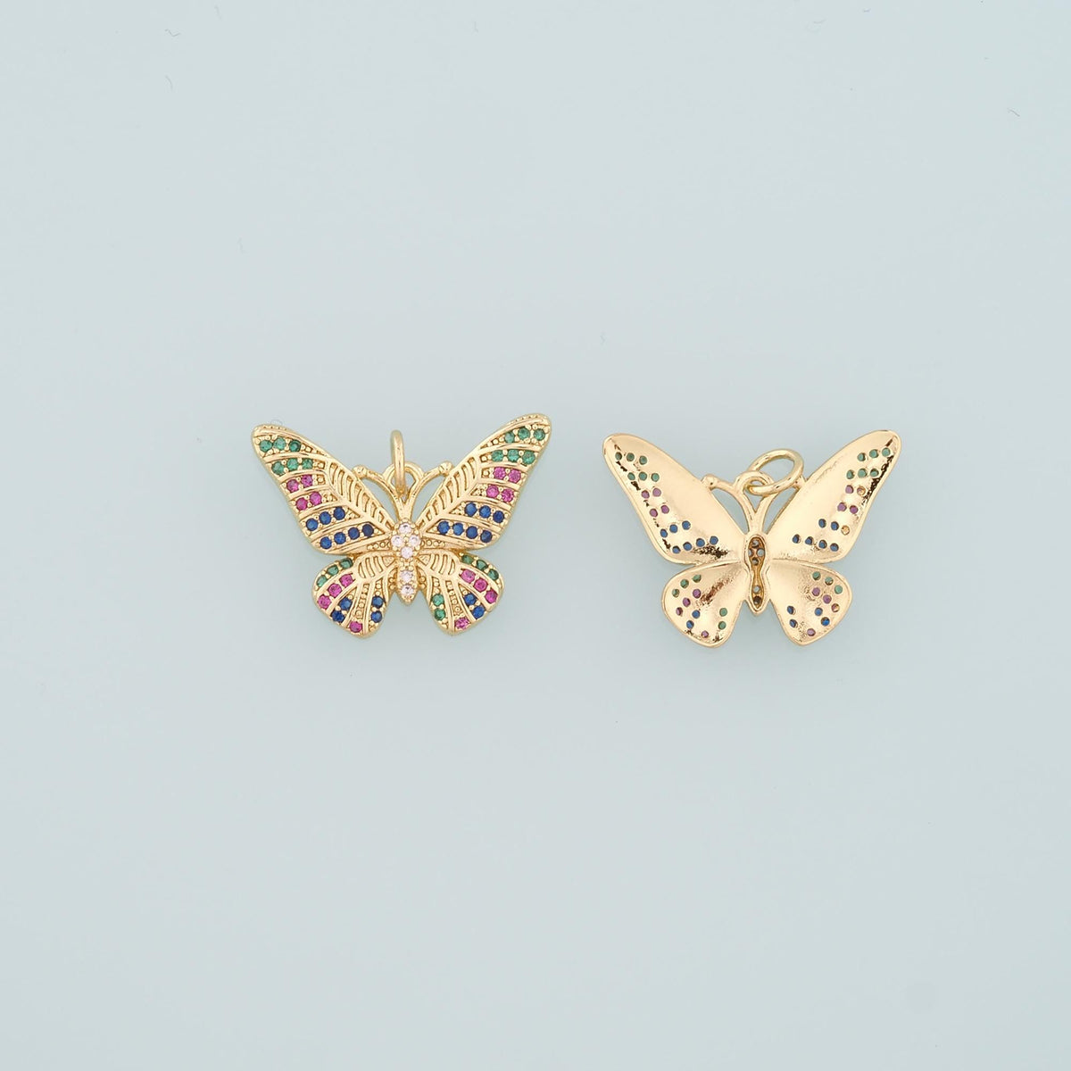 18K Gold Filled Butterfly Pendant,CZ Micro Pave Butterfly Charm Bracelet Necklace for DIY Jewelry Making Supply