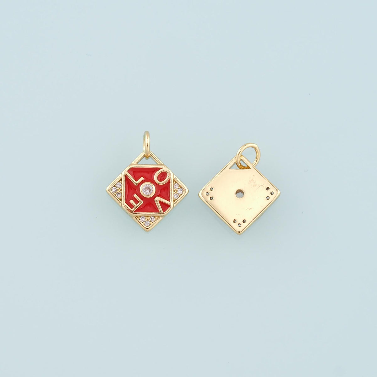 18K Gold Filled Love Pendant,Enamel Love Charm Bracelet Necklace for DIY Jewelry Making Supply