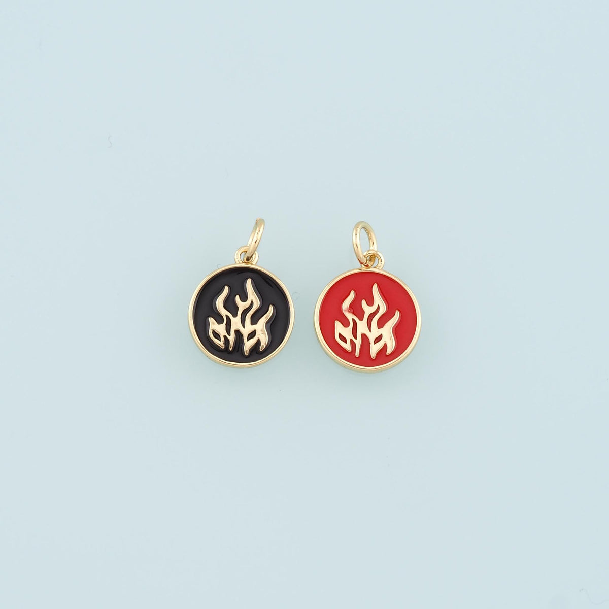 18K Gold Fille Flame Pendant,Enamel Fire Element Charm Bracelet Necklace for DIY Jewelry Making Supply