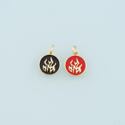 18K Gold Fille Flame Pendant,Enamel Fire Element Charm Bracelet Necklace for DIY Jewelry Making Supply