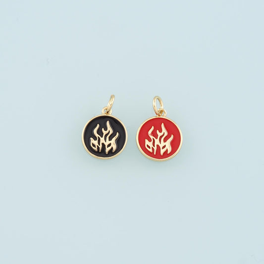 18K Gold Fille Flame Pendant,Enamel Fire Element Charm Bracelet Necklace for DIY Jewelry Making Supply
