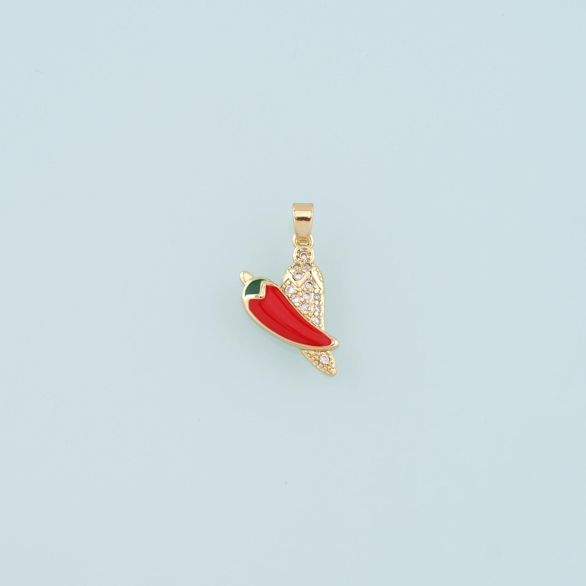 18K Gold Filled Chili Pendant,Enamel Pepper Charm Bracelet Necklace for DIY Jewelry Making Supply