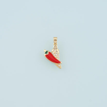 18K Gold Filled Chili Pendant,Enamel Pepper Charm Bracelet Necklace for DIY Jewelry Making Supply