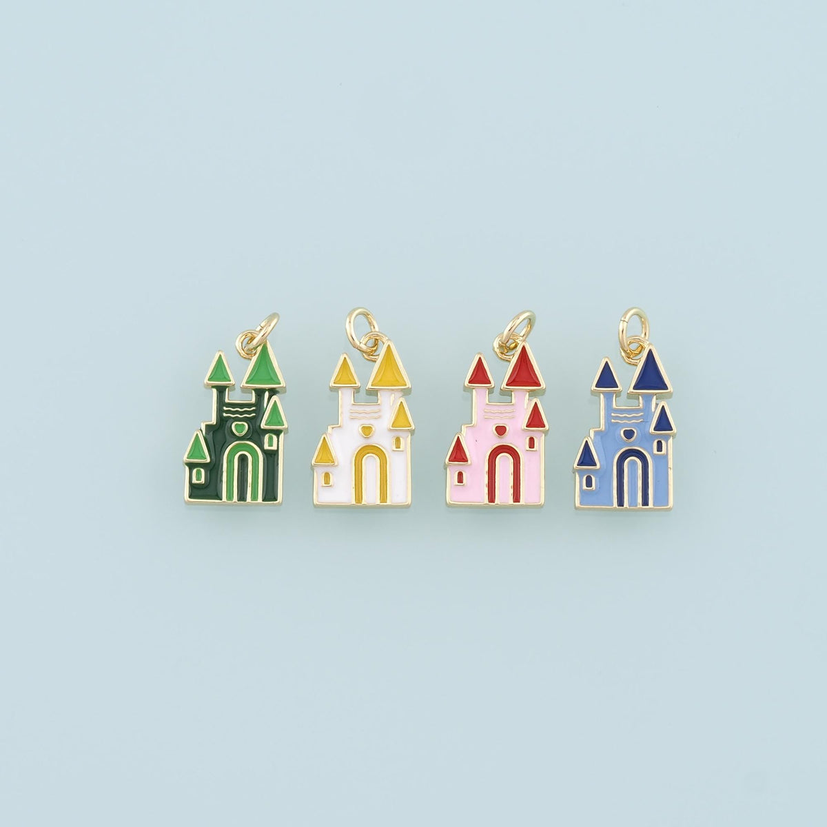18K Gold Filled Castle Pendant,Enamel Castle Charm Bracelet Necklace for DIY Jewelry Making Supply