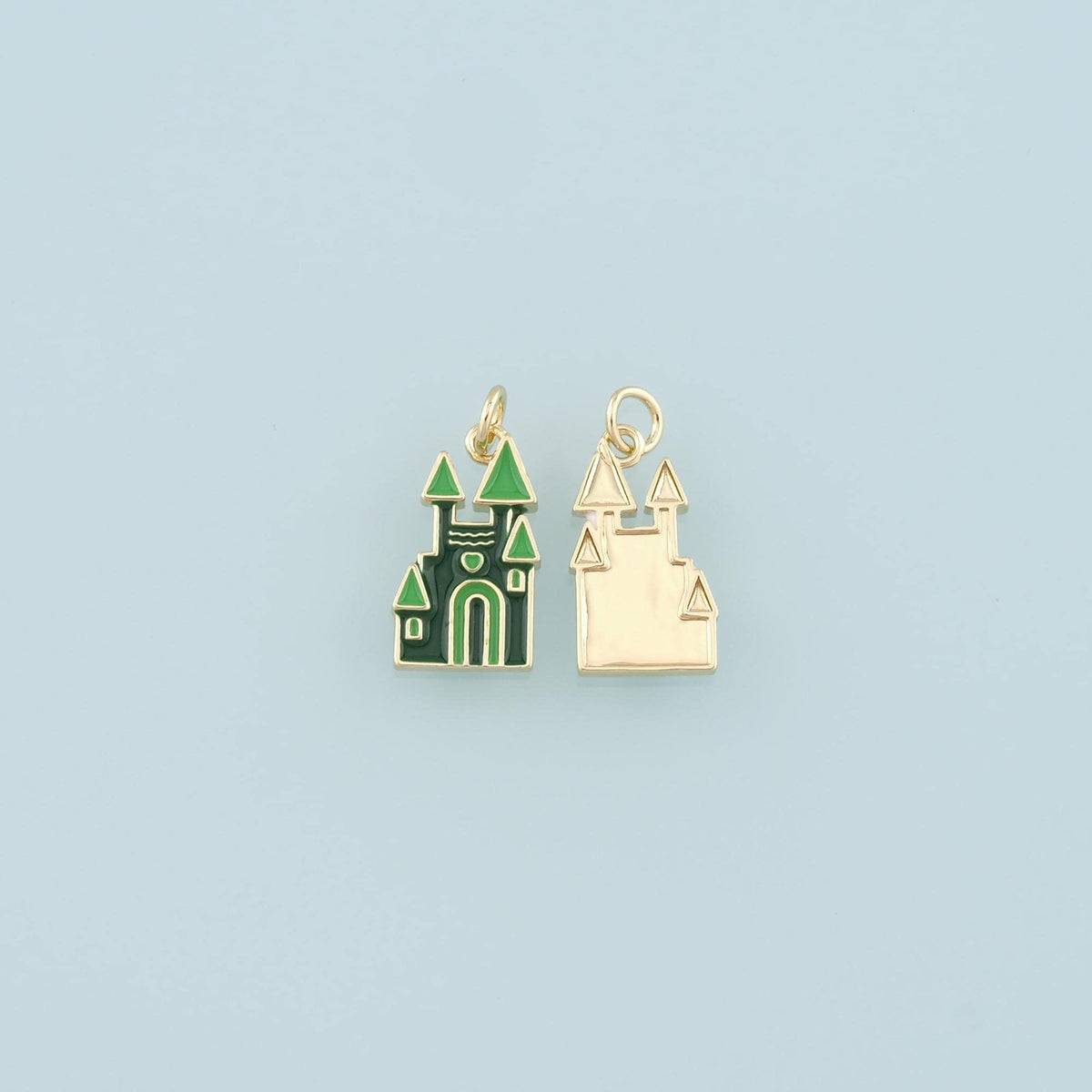 18K Gold Filled Castle Pendant,Enamel Castle Charm Bracelet Necklace for DIY Jewelry Making Supply