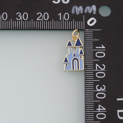 18K Gold Filled Castle Pendant,Enamel Castle Charm Bracelet Necklace for DIY Jewelry Making Supply