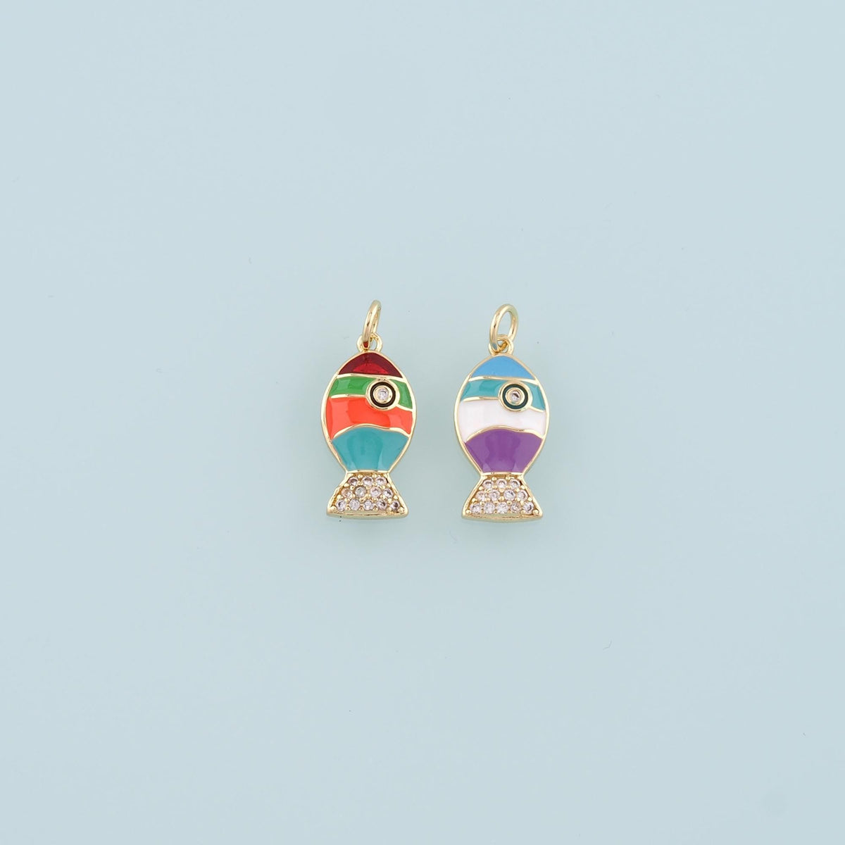 Gold Fish Charms,18K Gold Filled Enamel Fish Pendant,Cute Fish Charm Bracelet Necklace for DIY Jewelry Making Supply