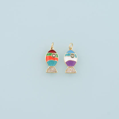 Gold Fish Charms,18K Gold Filled Enamel Fish Pendant,Cute Fish Charm Bracelet Necklace for DIY Jewelry Making Supply
