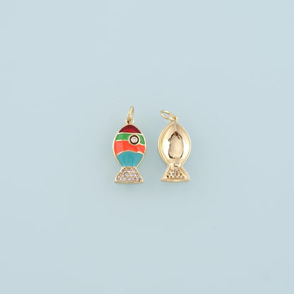Gold Fish Charms,18K Gold Filled Enamel Fish Pendant,Cute Fish Charm Bracelet Necklace for DIY Jewelry Making Supply