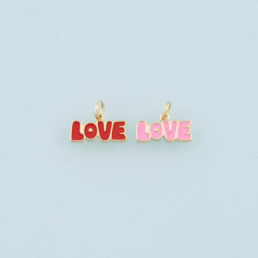 18K Gold Filled Love Pendant,Enamel Love Charm Bracelet Necklace for DIY Jewelry Making Supply